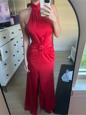 Club L London Red Halter Knot-Front Prom Dress